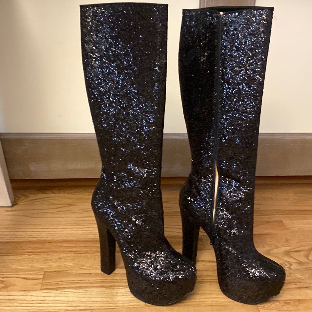Luchini hot to trot, black glitter platform boots